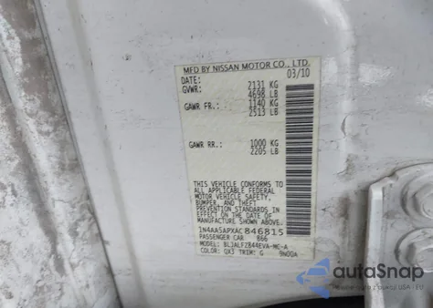2010 Nissan Maxima 3.5 Sv from USA, damaged, VIN 1N4AA5APXAC846815